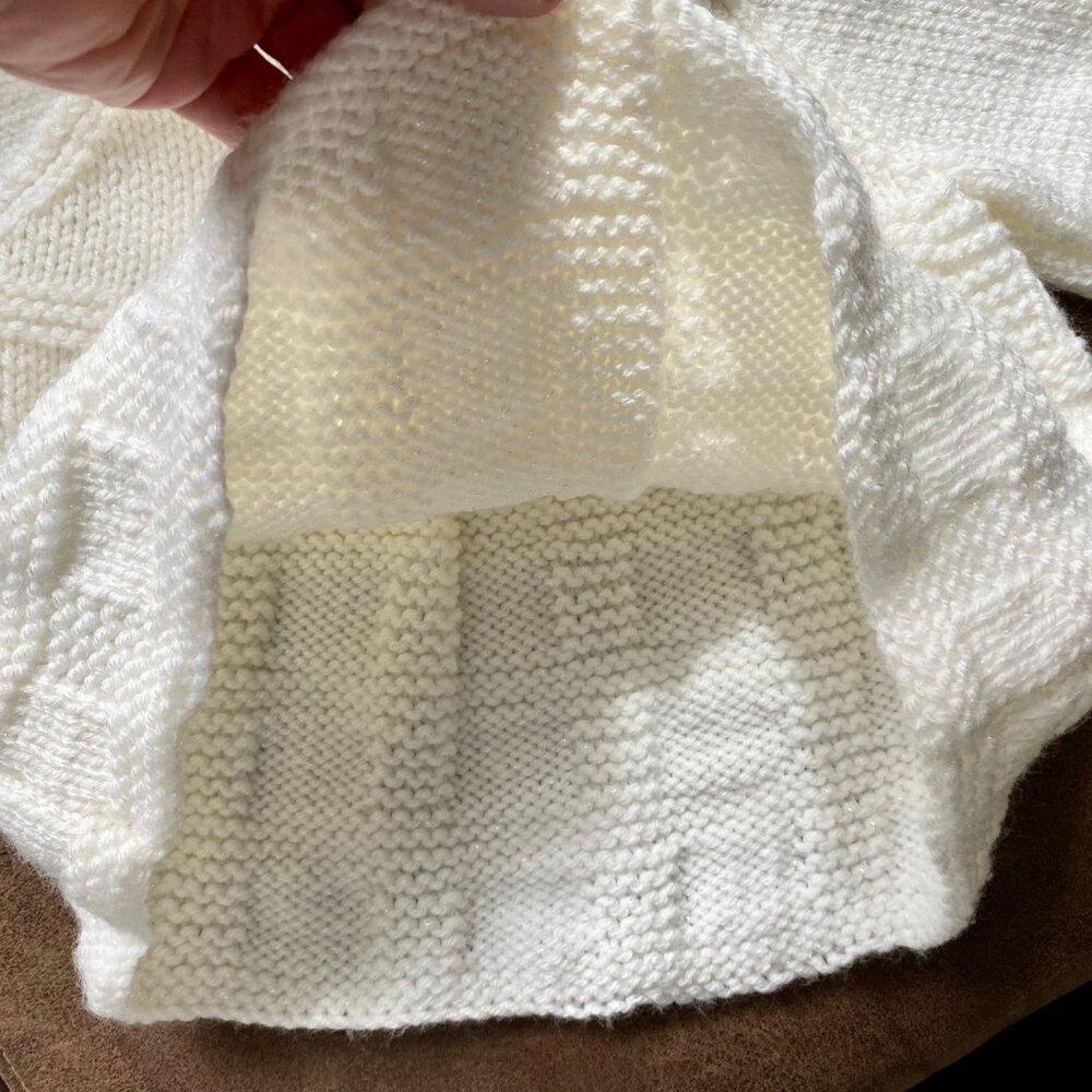 New Girls Baby Handknit Handmade Easter Lurex Cardigan Sweater Hat Set  3/9m - Picture 5 of 6